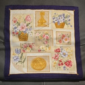 Vintage Burberry Floral Patchwork Scarf with Purple Border